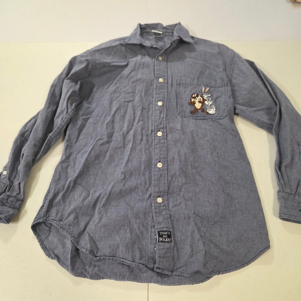 Vintage Warner Bros Studio Store Looney Tunes Bugs Bunny Taz Button Up Shirt XS